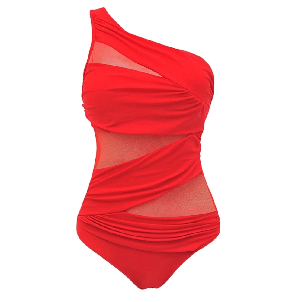 Runtly Red Size Large One Shoulder Swimming Suit - Picture 2 of 10